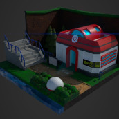 Low Poly Pokecenter Diorama. 3D, and Game Design project by Gustavo Olaio - 03.01.2020