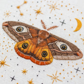Our magical friend - The Emperor Moth. Embroider project by Emillie Ferris - 08.14.2019
