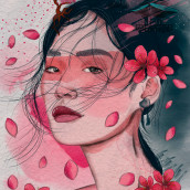 Sakura. Ilustração tradicional e Ilustração digital projeto de Nayari Briceño Perez - 15.08.2020