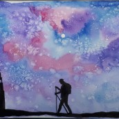 The Camino with a starry sky. Un proyecto de Ilustración tradicional de Linda Gosse - 20.10.2020
