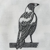 Australian Magpie from Introduction to Blackwork Embroidery. Embroider project by Prisca Brice - 10.23.2020