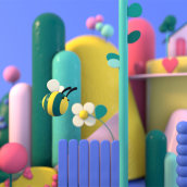 Bee at home. Motion Graphics, 3D, and 3D Animation project by María Fernández - 11.02.2020