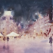 Paseo nocturno, 2020. Watercolor Painting, and Architectural Illustration project by Gonzalo Ibáñez - 11.30.2020