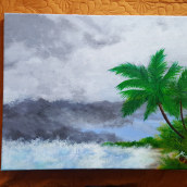 Cloudy San Juan Beach. Painting, Acr, lic Painting, and Brush Painting project by Juancarlo Diaz Cintron - 12.13.2020