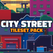 Pixel Art Tileset: City Street. Un proyecto de Videojuegos, Pixel art, Diseño de videojuegos y Desarrollo de videojuegos de Daniel Benítez - 22.08.2019