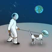Paseo Espacial - Space walk. Een project van Traditionele illustratie, Redactioneel ontwerp, Digitale illustratie y Redactionele illustratie van Sara C. Fraguas - 22.02.2021