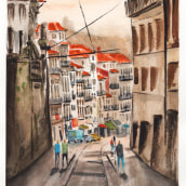 Meu projeto do curso: Paisagens urbanas em aquarela. Watercolor Painting, Artistic Drawing, and Architectural Illustration project by Mafalda Cruz - 02.27.2021