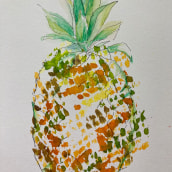 Pineapple In Orange Net. Pintura em aquarela projeto de Denise Bull - 12.03.2021