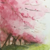 Paraje guardado por pulquérrimos cerezos en flor.. Traditional illustration, and Watercolor Painting project by Nikos Chalavazis - 04.01.2021