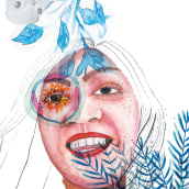 Autoretrato, flore azules y un pájaro espión. Un proyecto de Pintura a la acuarela de Alejandra Veronica Maekawa - 02.04.2021