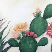 Mi Proyecto del curso: Pintura botánica con acrílico... Cambié un poco la composición a un formato panorámico. Eliminé el follaje de fondo por que quería una sensación más limpia y desértica... . Un proyecto de Ilustración botánica de Andrea Gaume - 10.04.2021