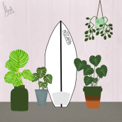 my wakesurfboard among home plants Ein Projekt aus dem Bereich Traditionelle Illustration, Digitale Illustration und Botanische Illustration von Tanya Meschcerina - 20.04.2021