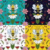 Bee Pattern: Progettazione di motivi illustrati. Un progetto di Design, Illustrazione tradizionale, Pattern design e Stampa di dome.grasso15 - 01.06.2021