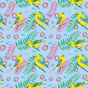 Aves / Reinita Cabecidorada . Pattern Design, and Textile Illustration project by María Andrea Pinzón - 07.05.2020