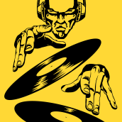 DJ Tin logo. Traditional illustration, Graphic Design, Screen Printing, Comic, Street Art, Drawing, Logo Design, Printing, and Textile Illustration project by Sergi Pulido - 07.01.2021