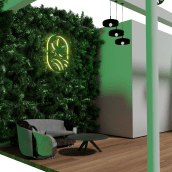 Stand JuicyFields_ Cannabis EXPO, México . Design, 3D, Direção de arte, Design gráfico, Design de interiores, e Design de iluminação projeto de Micaela Serra - 24.06.2021