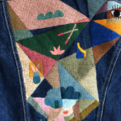 100+ hours of intuitive hand embroidery on vintage denim jacket . A Embroider project by Damaja - 07.29.2021