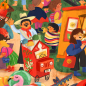 Feria latina. Un proyecto de Ilustración tradicional, Diseño de personajes, Diseño editorial, Bocetado, Dibujo e Ilustración infantil de Natalia Rojas - 18.08.2021