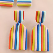 Rainbow Stripe Polymer Clay Earrings by Made by Maeberry. Design, Accessor, Design, Fashion, Jewelr, and Design project by Rachael, Made by Maeberry - 08.23.2021