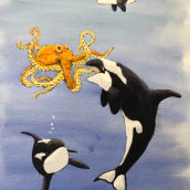 Lunch with Orcas. Un proyecto de Bellas Artes, Pintura a la acuarela e Ilustración naturalista				 de John Keselyak - 25.08.2021