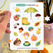 Fall Friends Sticker Sheet. Un proyecto de Ilustración tradicional, Diseño de personajes y Manga de Gosia Grodzka - 20.10.2021