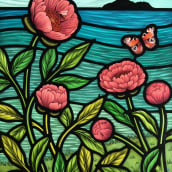 Peonies Stained Glass Window. Projekt z dziedziny Dekoracja wnętrz użytkownika Flora Jamieson - 07.12.2021