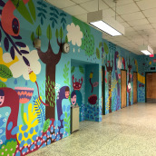 Mural for school cafeteria. Een project van Traditionele illustratie y Schilderij van Amaranta Martínez - 10.12.2021