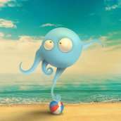 Seaside Octopus . Character Design, Digital Illustration, 3D Character Design, and 3D Design project by Pedro Garlaschi - 01.23.2022