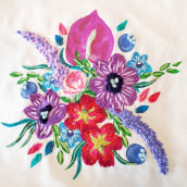 My project in Flower Composition with Acrylic Paint and Embroidery course. Un proyecto de Ilustración, Pintura, Bordado, Ilustración textil, Pintura acrílica y Diseño textil de Julie Bronsard - 24.01.2022