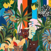 "Les Rois de la Jungle", wallpaper design for Pierre Frey. Traditional illustration project by Leona Rose - 01.24.2022