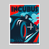 Incubus screen printed poster. Design, Traditional illustration, Advertising, Music, Graphic Design, and Screen Printing project by Dan Stiles - 09.01.2019