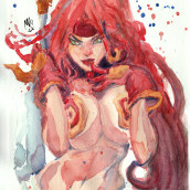 Red Monika from Battle Chaser (Original by Joe Madureira). Traditional illustration, Drawing, Watercolor Painting, and Manga project by Emanuele Giuliani - 02.02.2022
