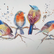 My project in Artistic Watercolor Techniques for Illustrating Birds course. Ilustração tradicional, Pintura em aquarela, Desenho realista e Ilustração naturalista projeto de Adela Benesova - 04.02.2022