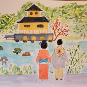 Mon projet du cours : Illustration à l’aquarelle dans le style japonais. Un proyecto de Ilustración tradicional, Dibujo y Pintura a la acuarela de fanfoune - 17.02.2022
