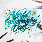 "World Calligraphy Day" Brush Lettering. Lettering, Brush Pen Calligraph, H, and Lettering project by Nico Ng - 03.07.2022