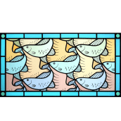 Geese and Fish Tessellated Stained Glass Window. Projekt z dziedziny Dekoracja wnętrz użytkownika Flora Jamieson - 05.04.2022