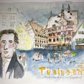 My project for course: Sketching Tübingen, where Göthe lived. Un proyecto de Ilustración tradicional, Bocetado, Creatividad, Dibujo, Pintura a la acuarela y Sketchbook de Andrea Caruso - 08.06.2022