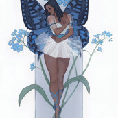 Forget-me-not fairy. Ilustração tradicional projeto de Tasia M S - 03.04.2020