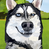 Caricature Drawing with Infinite Painter : Husky in the Park. Traditional illustration, Digital Illustration, and Graphic Humor project by Melon Saunders - 06.24.2022