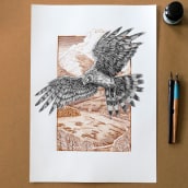 Hen Harrier - Dip pen and ink drawing . Un proyecto de Ilustración y Artesanía de Philip Harris - 20.06.2022