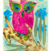 Pink Owl Ein Projekt aus dem Bereich Traditionelle Illustration, Malerei, Collage, Kreativität, Zeichnung, Aquarellmalerei und Naturalistische Illustration von Sandra Cartellone - 23.09.2022