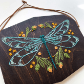 Dragonfly Wood Embroidery Kit. Design, Arts, Crafts, Embroider, and Woodworking project by Sara Pastrana (Flourishing Fibers) - 10.17.2022
