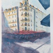 One coffee in Paris. Sketching, Drawing, Watercolor Painting, Architectural Illustration, Sketchbook & Ink Illustration project by curv - 12.01.2022