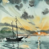 My project for course: Watercolor Techniques for Painting Seascapes. Un proyecto de Pintura, Pintura a la acuarela e Ilustración naturalista				 de Regina Raycheva - 11.02.2023
