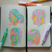 Experimentación de Retratos con Subrayadores. Sketching, and Sketchbook project by Ainhoa Venegas - 03.04.2023