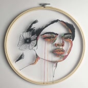 'Portrait With Flower', Embroidery on Tulle. Un proyecto de Artesanía, Bordado y Tejido de chiara_gasparetto - 04.03.2023