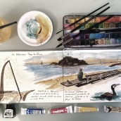 La playa de Blanes. Un proyecto de Ilustración tradicional, Pintura a la acuarela, Ilustración arquitectónica y Sketchbook de Daniel - 06.03.2023