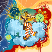 Giraffe in the clouds. Ilustração tradicional, Pintura, Esboçado, Criatividade, Desenho, Ilustração digital, Desenho artístico, Ilustração infantil, e Pintura digital projeto de Christina Rodina - 03.04.2023