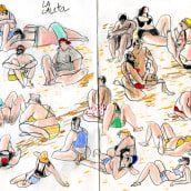 Beach and bodies. Traditional illustration, Drawing, Sketchbook, and Figure Drawing project by Inma Serrano - 05.02.2023
