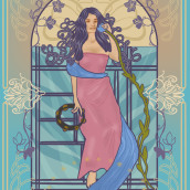 Hope Sandoval of Mazzy Star in Art Nouveau Style. Traditional illustration, Fine Arts, Digital Illustration, Portrait Illustration, Portrait Drawing, Artistic Drawing, Digital Drawing, and Digital Painting project by Amy Ybarracuda - 05.11.2023